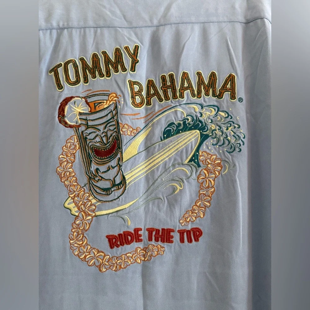 Tommy Bahama Light Blue Embroidered Men's Shirt Ride The Tip - Picture 2 of 5